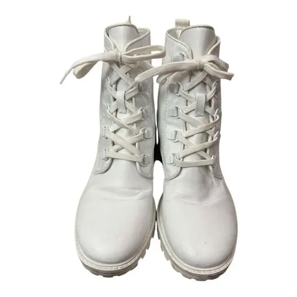 Kendall + Kylie Women's Epic White Leather Chunky Heel Combat Boots 7.5 - Picture 4 of 6